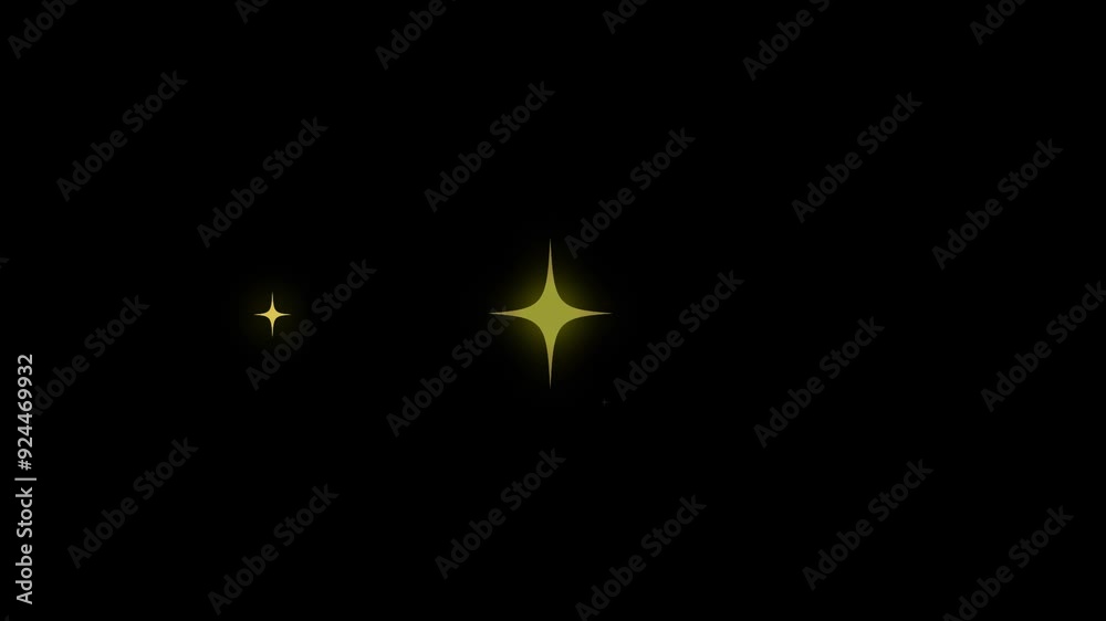 Wall mural golden star blinking,  twinkling Star or blinking light effect on black screen background, sparkling stars animation, Twinkle light glitter stars sparkling.  