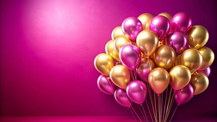 Fototapeta premium Pink and Gold Balloons on Purple Background.