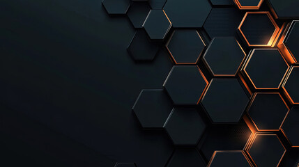Modern technology, science or business concept. Abstract black background with hexagon pattern. Geometric shapes for technology digital presentation. Futuristic geometric pattern. Copy space area