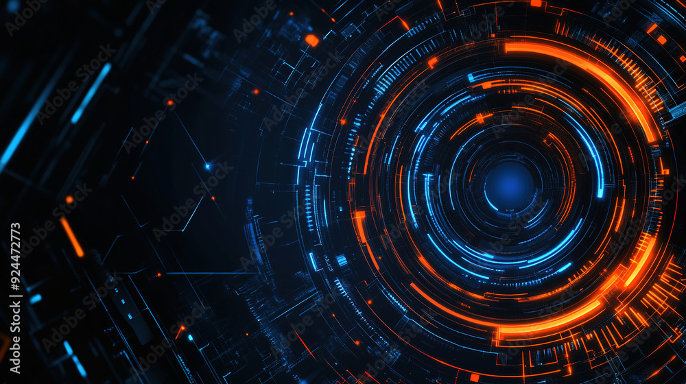 Poster abstract futuristic background with digital technology elements and circles. digital network connect