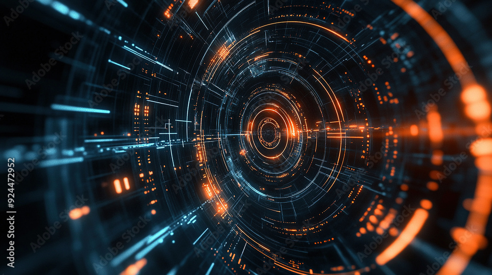 Poster abstract futuristic background with digital technology elements and circles. digital network connect