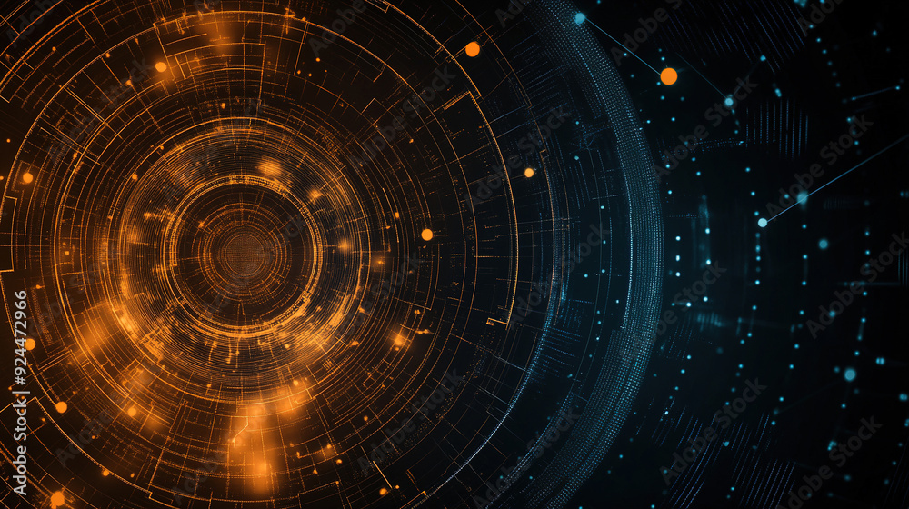 Poster abstract futuristic background with digital technology elements and circles. digital network connect