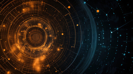 Obraz premium Abstract futuristic background with digital technology elements and circles. Digital network connection abstract tech. Abstract technology background with futuristic circles and lines. Copy space area