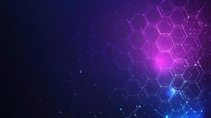 Abstract purple and blue background with a hexagon pattern for technology. Abstract futuristic geometric tech. Technology, science or business concept. Futuristic geometric pattern. Copy space area