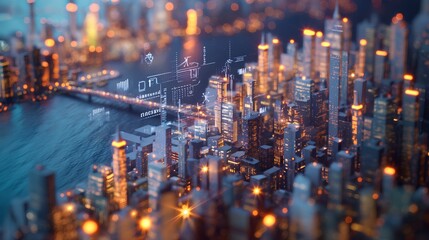 Fototapeta premium 3D effect Smart city scenery Big Data Artificial Intelligence and business finance concept background