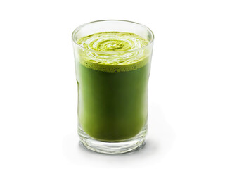 Matcha coffee fusion in a clear glass vibrant green matcha layer dynamic mixing scene innovative