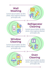 Special cleaning service types infographic vertical sequence. Hygiene janitor, cleanup. Visualization infochart with 4 steps. Circles workflow. Montserrat SemiBold, Lato Regular fonts used