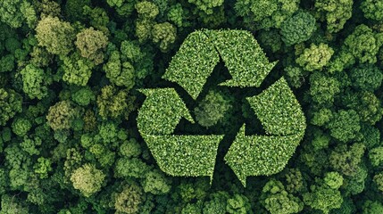 Dense forest canopy shaped into a recycling symbol