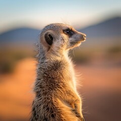 Alert Meerkat on Watch in Golden Light