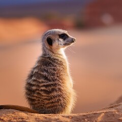 Alert Meerkat on Watch in Golden Light