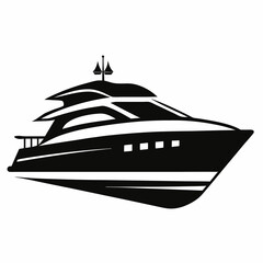 luxury yacht isolated on white, luxury yacht vector illustration, luxury yacht vector art, luxury yacht silhouette, Sea boat vector icon, Luxury yacht boat line art, eps