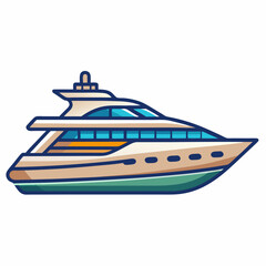 luxury yacht isolated on white, luxury yacht vector illustration, luxury yacht vector art, luxury yacht silhouette, Sea boat vector icon, Luxury yacht boat line art, eps