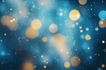 Naklejka premium Abstract blue and gold bokeh lights on a dark background, creating a festive and elegant atmosphere, ideal for holiday or celebration themes.
