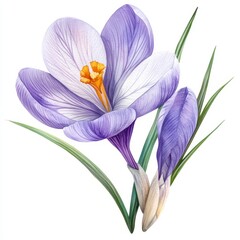 Delicate Crocus Flower Clipart in Soft Purple Watercolor Illustration on White Background
