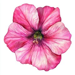 Naklejka premium Vibrant Pink Petunia Clipart - Watercolor Flower Element Illustration on White Background