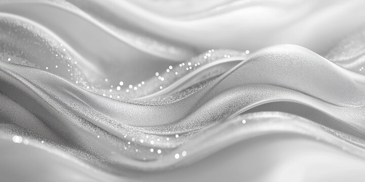 Abstract silver waves with glittering particles creating a luxurious and sophisticated visual effect, ideal for elegant designs and modern backgrounds with copy space.