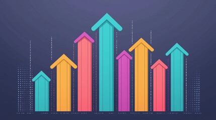Colorful bar graph showing growth and progress in data visualization with vibrant colors on a dark background.