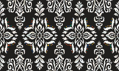 Hand draw Ikat floral paisley embroidery.Ikat ethnic oriental pattern traditional.great for background ,curtain, carpet, wallpaper, clothing, wrapping,batik,clothing or decorations.Vector illustration