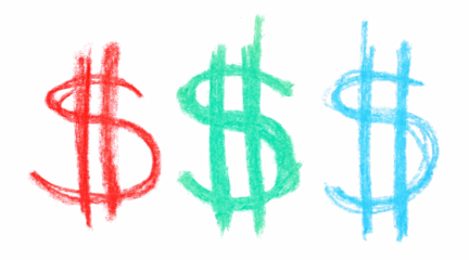 Colorful dollar symbol, chalk sketching isolated on white