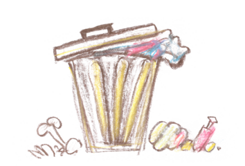 Old garbage can cartoon, chalk sketching isolated on white