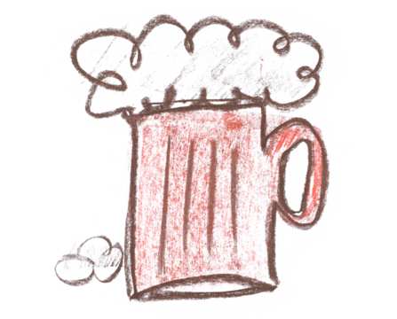 Beer mug symbol hand draw,  chalk sketching isolated on white