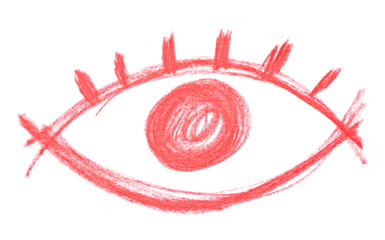 Red eye  symbol hand draw,  chalk sketching isolated on white