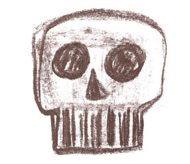 Skull symbol hand draw, chalk sketching isolated on white