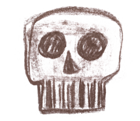 Skull symbol hand draw, chalk sketching isolated on white