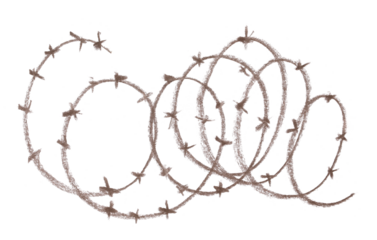 Barbed wire hand draw, chalk sketching isolated on white