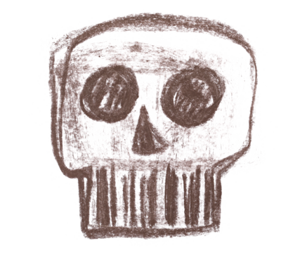 Skull symbol hand draw, chalk sketching isolated on white