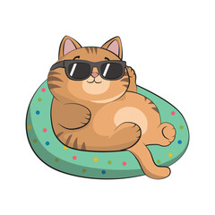 Cool fat cat with sunglasses chilling. Funny vector illustration for tshirt, website, clip art, poster and print on demand merchandise.
