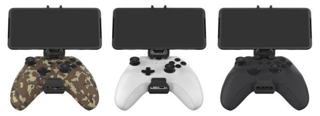 Set of mobile game controllers designed for a truly immersive and engaging gaming experience on the go isolated on white background with clipping path
