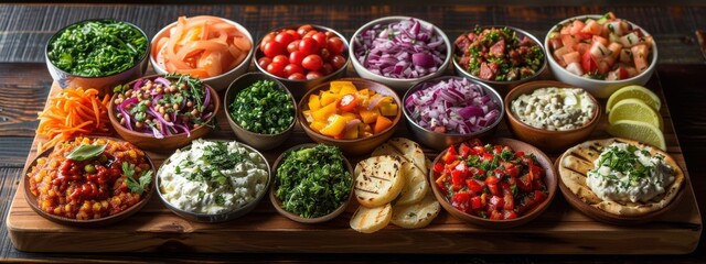 Fototapeta premium Lebanese Mezze Reimagined Develop a modern mezze platter with a focus on bold flavors and textures.