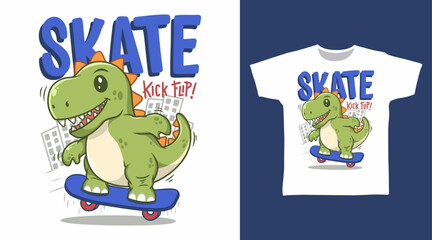 Cute Dinosaur with Skateboard Vector Illustration T shirt Designs.