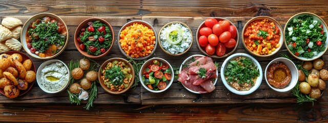 Fototapeta premium Lebanese Mezze Reimagined Develop a modern mezze platter with a focus on bold flavors and textures.