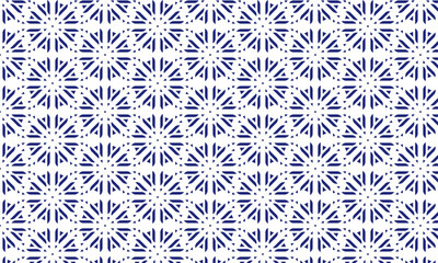 Seamless repeating pattern with circle geometric shapes in navy blue on a white background.