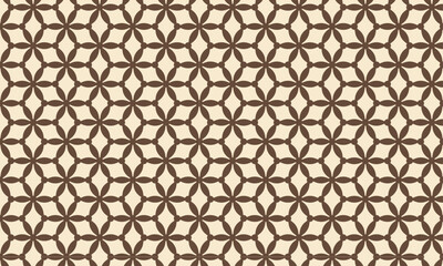 A repeating pattern with abstract geometric flower shapes. The shapes are a brown color on a beige background.