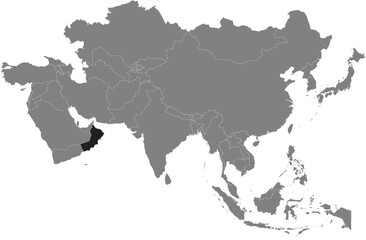 Highlighted map of OMAN inside detailed blank flat political map of the Asian continent on isolated background