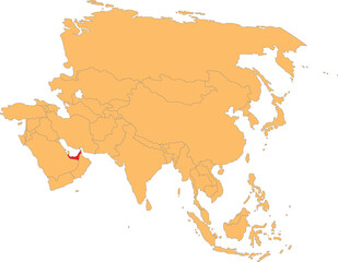 Fototapeta premium Highlighted map of UNITED ARAB EMIRATES inside detailed blank flat political map of the Asian continent on isolated background