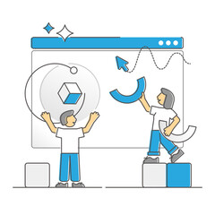 Web project management with creative work process control monocolor outline concept, transparent background. Homepage or webpage progress monitoring.