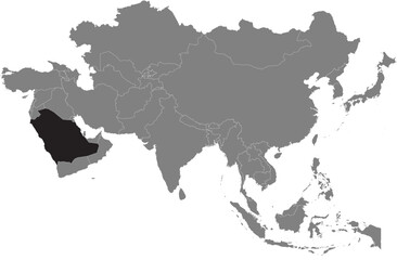 Highlighted map of SAUDI ARABIA inside detailed blank flat political map of the Asian continent on isolated background