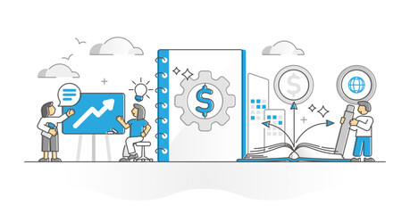 Business education or knowledge learning for leader monocolor outline concept, transparent background.Mind or strategy training from mentor and couch illustration.