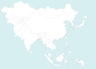 Highlighted map of MALDIVES inside detailed blank flat political map of the Asian continent on isolated background
