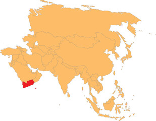 Fototapeta premium Highlighted map of YEMEN inside detailed blank flat political map of the Asian continent on isolated background