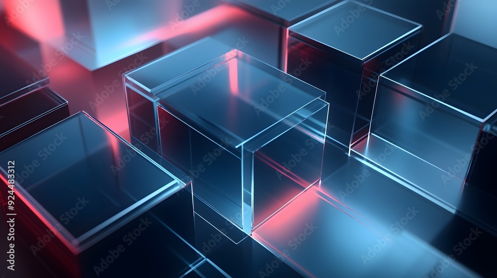 Wall mural 78. abstract geometric shapes with glowing edges and translucent textures creating a high-tech look