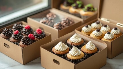 Assorted Gourmet Cupcakes in Eco-Friendly Box by Window