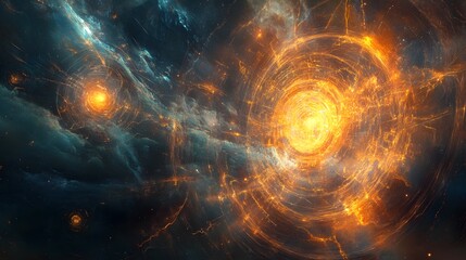 Fototapeta premium 81. Ethereal, floating structures with a glowing aura and intricate patterns in a dark, cosmic space