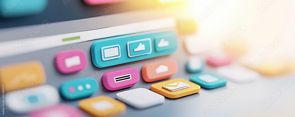 Wall mural close-up of colorful digital interface buttons on a modern touch screen, showcasing vibrant design a