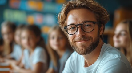 Fototapeta premium high school teacher giving marketing lesson to students in young classroom