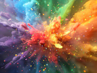 Abstract colorful explosion with confetti.